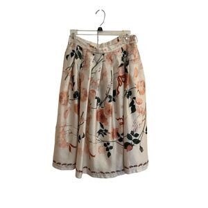 Simple Retro Pleated Amira Floral Pink Blush Skirt Size Large Ribbon